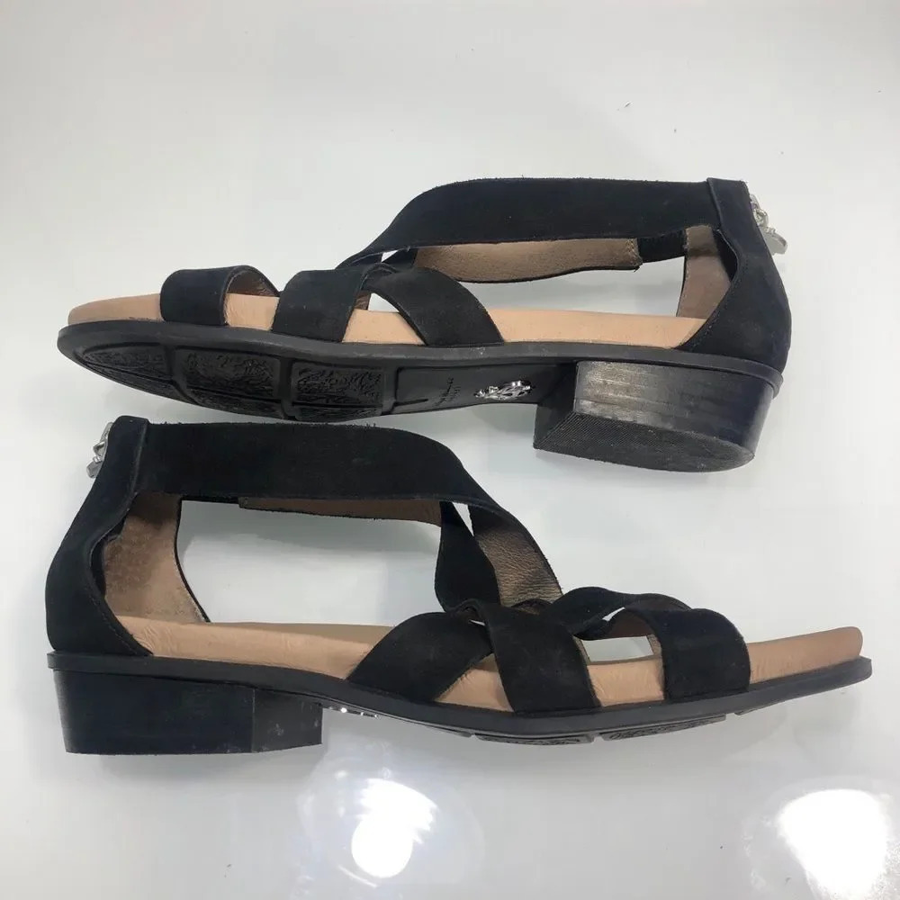 Bettye Muller Black Leather Banyan Strappy Sandal Zipper Back - Picture 7 of 14